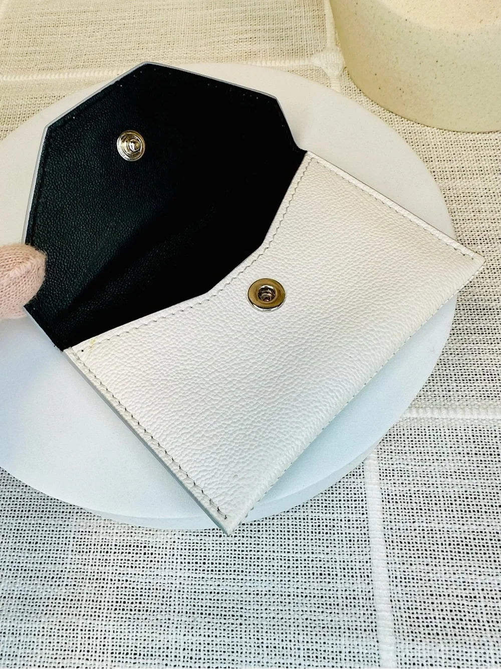 Alexander McQueen White Leather Envelope Card Wallet with Silver Logo